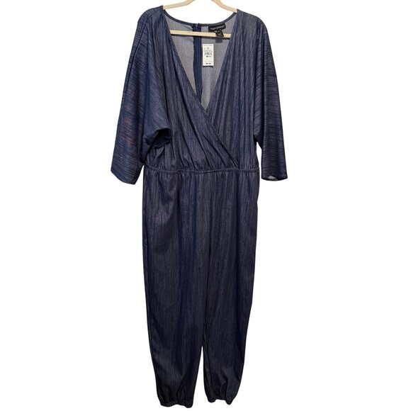 NWT Ashley Stewart Womens Plus Size 22/24 Blue V-Neck Jumpsuit Dolman Sleeves - Picture 1 of 6